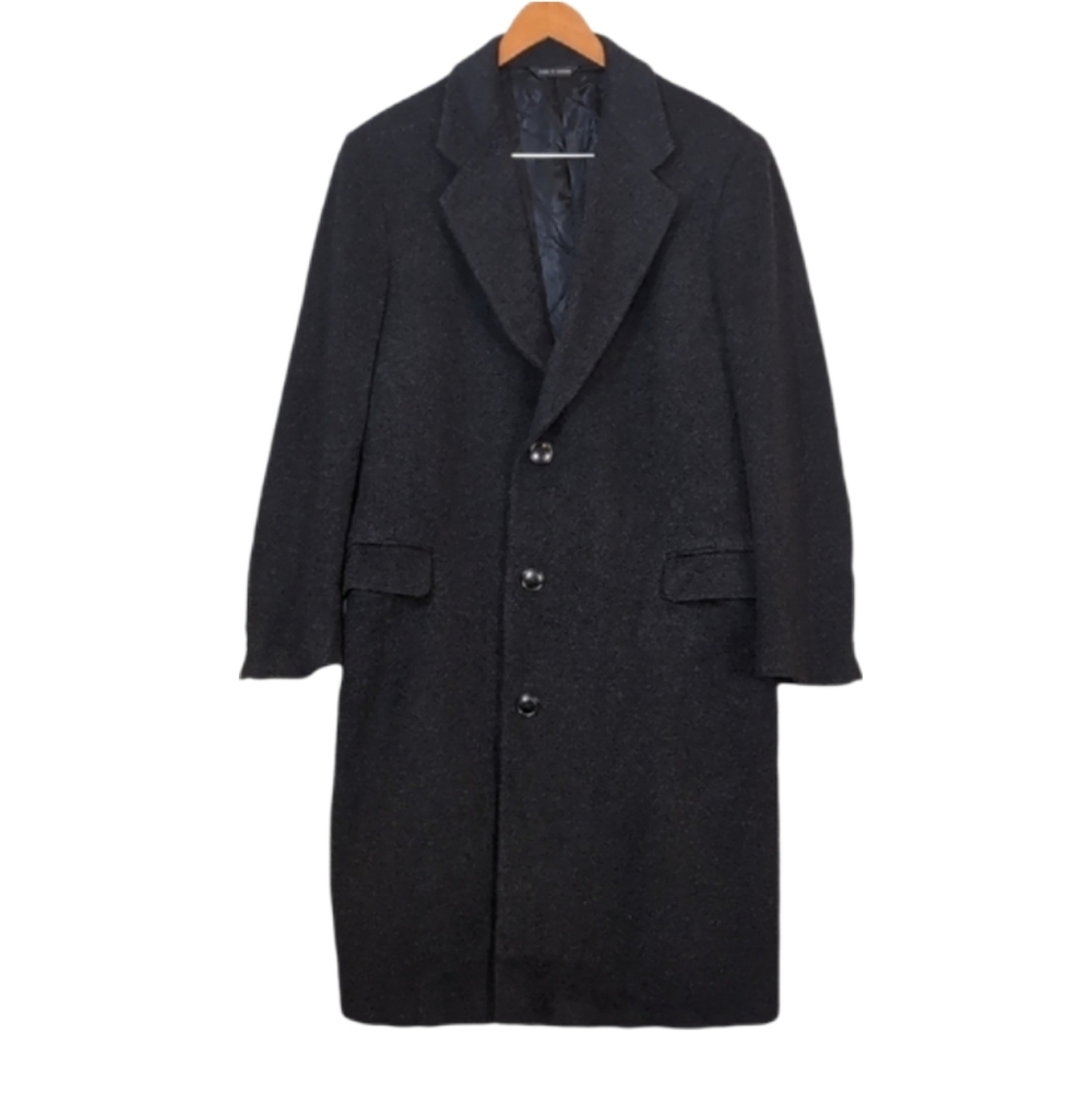 Vintage S. Cohen Wool Cashmere Overcoat Mens 42 Charcoal Grey Single Breasted